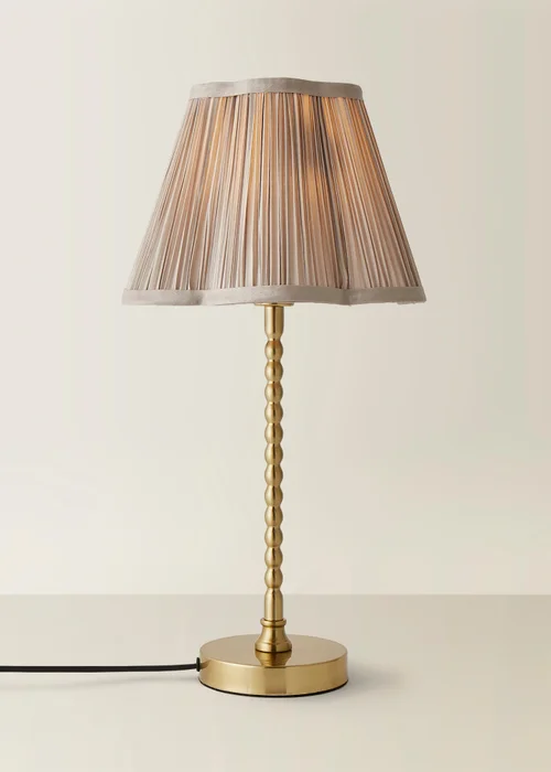 ValueLights Maeve Light Grey Pleated Faux Silk Scallop Shade Bobbin Table Lamp - One Size Image 3