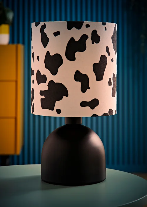 ValueLights Miley Cow Print Drum Lamp Shade Matte Black Table Lamp - One Size Image 2