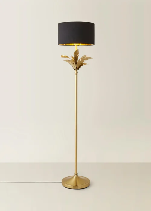 ValueLights Christina Black with Metallic Gold Drum Shade Gold Palm Leaf Floor Lamp - One Size Image 3