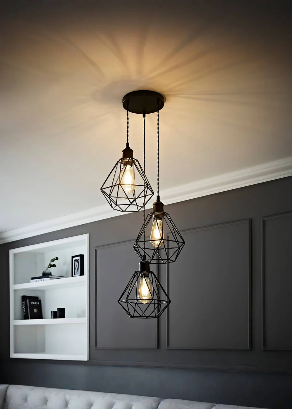 ValueLights Diablo Geometric Shade 3 Drop Cluster Matte Black Ceiling Pendant Light - One Size Image 1