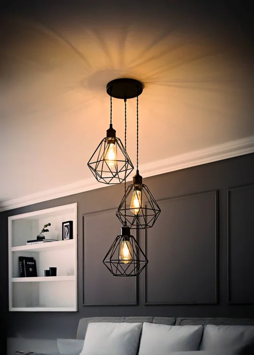 ValueLights Diablo Geometric Shade 3 Drop Cluster Matte Black Ceiling Pendant Light - One Size Image 3