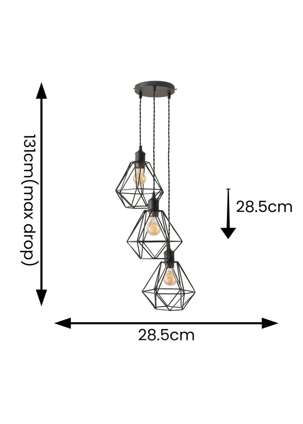 ValueLights Diablo Geometric Shade 3 Drop Cluster Matte Black Ceiling Pendant Light - One Size Image 6