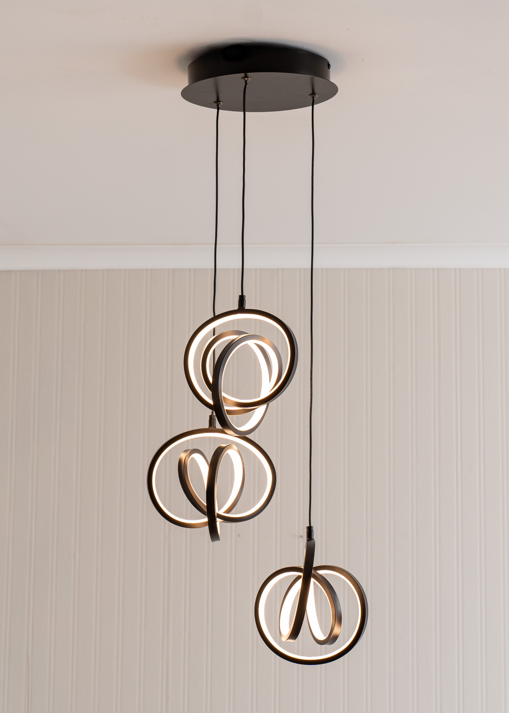 ValueLights Infinity Matte Black Loop Twirl 3 Way Cluster Drop LED Ceiling Pendant Light - One Size Image 1