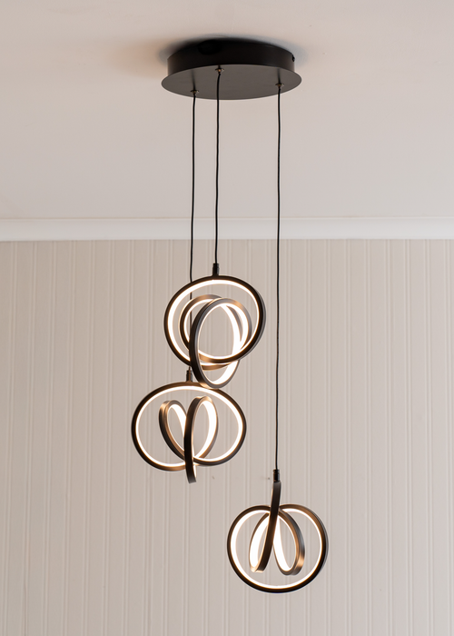 ValueLights Infinity Matte Black Loop Twirl 3 Way Cluster Drop LED Ceiling Pendant Light - One Size Image 1