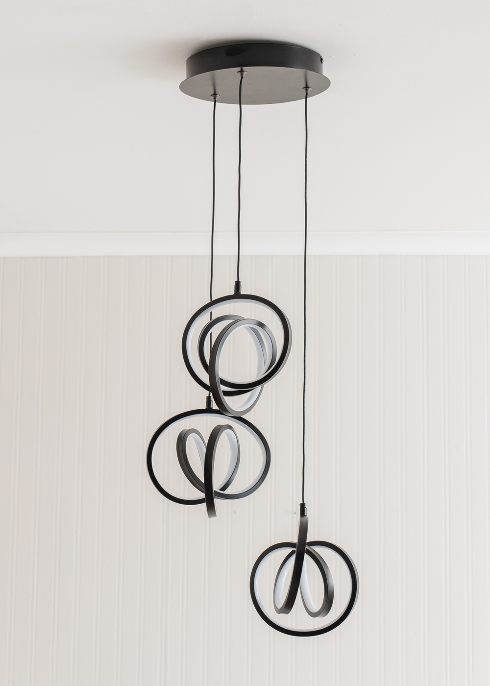 ValueLights Infinity Matte Black Loop Twirl 3 Way Cluster Drop LED Ceiling Pendant Light - One Size Image 2