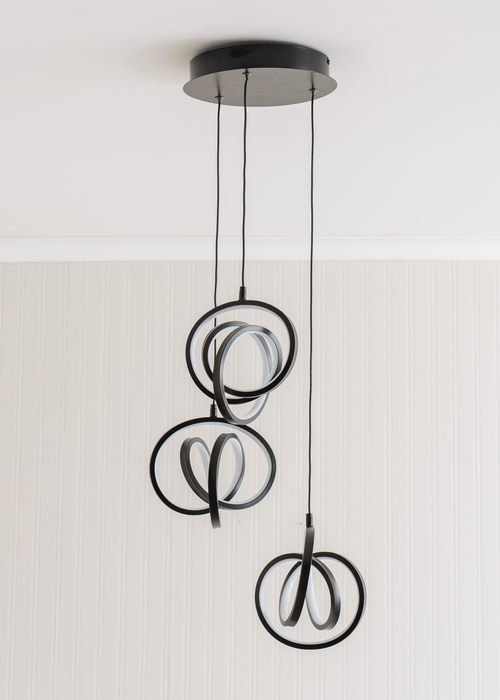 ValueLights Infinity Matte Black Loop Twirl 3 Way Cluster Drop LED Ceiling Pendant Light - One Size Image 2
