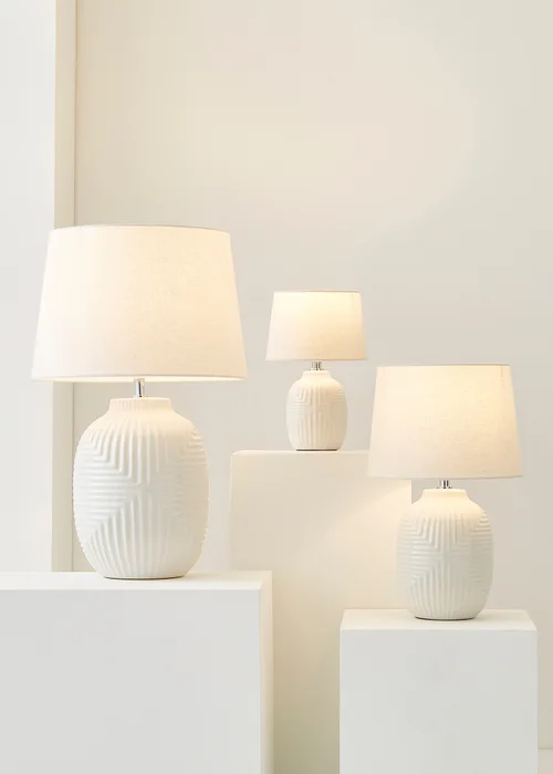 ValueLights Harrison Tapered Lamp Shade Geometric Ribbed Pattern Gloss Small Table Lamp - One Size Image 3