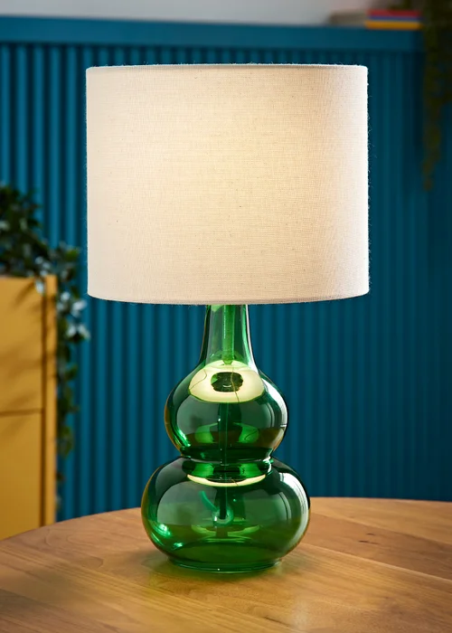 ValueLights Aida Natural Linen Tall Lamp Bright Green Bubble Glass Table Lamp - One Size Image 1