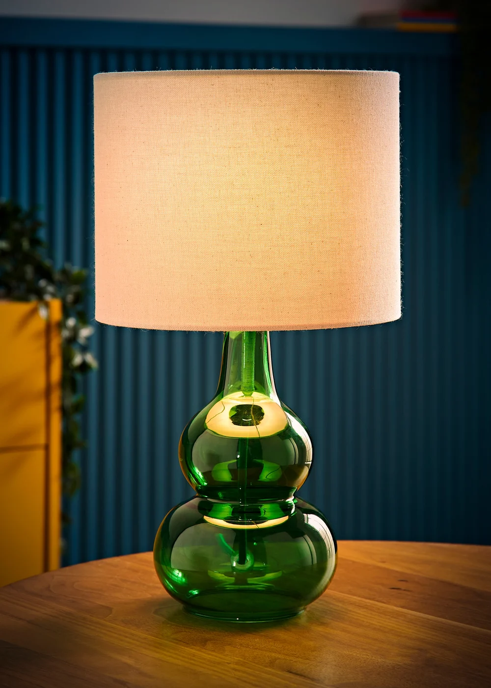 ValueLights Aida Natural Linen Tall Lamp Bright Green Bubble Glass Table Lamp - One Size Image 2