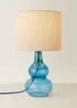 ValueLights Aida Natural Linen Tall Lamp Shade Blue Bubble Glass Table Lamp - One Size Image 3