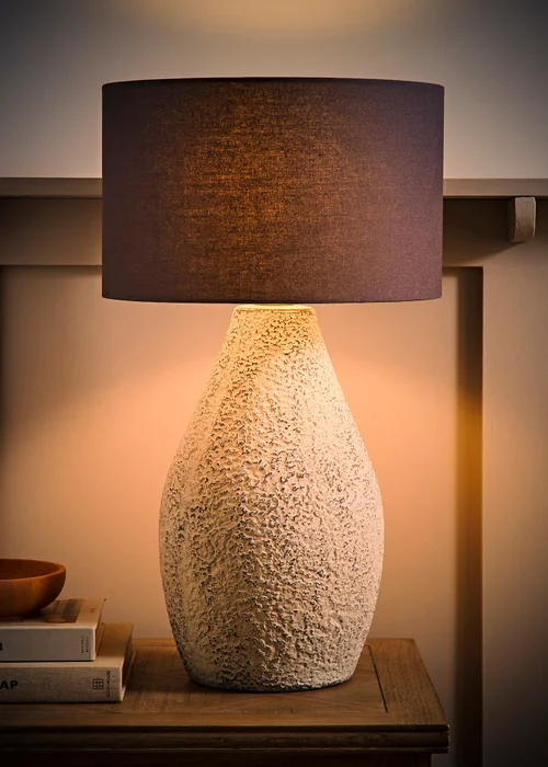 ValueLights Colin Drum Shade Grey Speckled Hand Finished Ceramic Stoneware Table Lamp - One Size Image 2