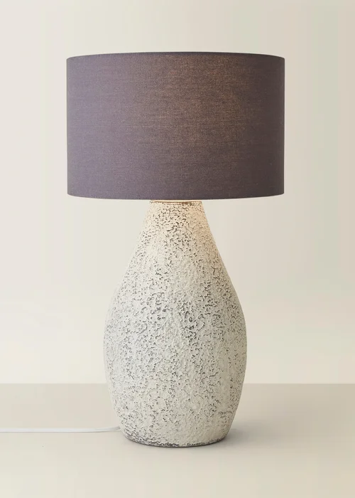 ValueLights Colin Drum Shade Grey Speckled Hand Finished Ceramic Stoneware Table Lamp - One Size Image 3