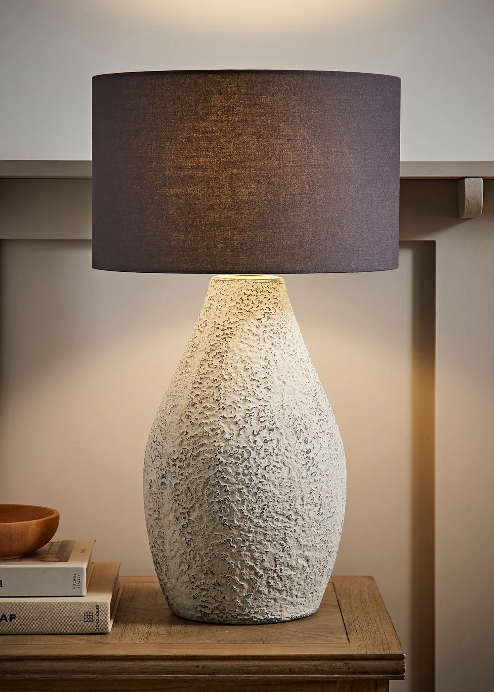 ValueLights Colin Drum Shade Grey Speckled Hand Finished Ceramic Stoneware Table Lamp - One Size Image 1