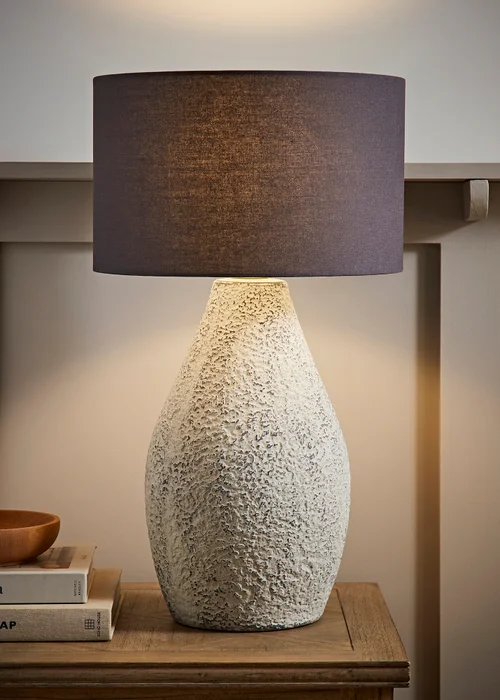 ValueLights Colin Drum Shade Grey Speckled Hand Finished Ceramic Stoneware Table Lamp - One Size Image 1