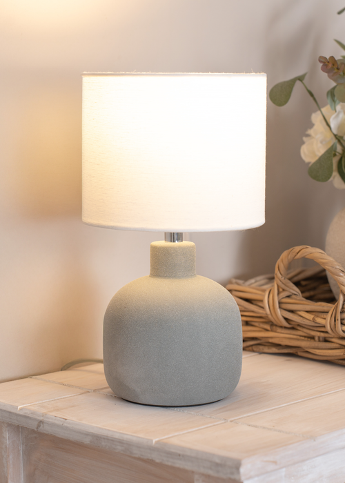 ValueLights Chelsea Natural Linen Shade Hand Finished Sandblast Grey Ceramic Table Lamp - One Size Image 2