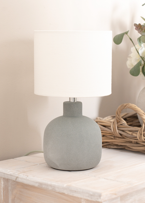 ValueLights Chelsea Natural Linen Shade Hand Finished Sandblast Grey Ceramic Table Lamp - One Size Image 1