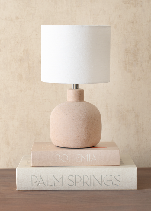 ValueLights Chelsea Natural Linen Shade Hand Finished Sandblast Natural Ceramic Table Lamp - One Size Image 1