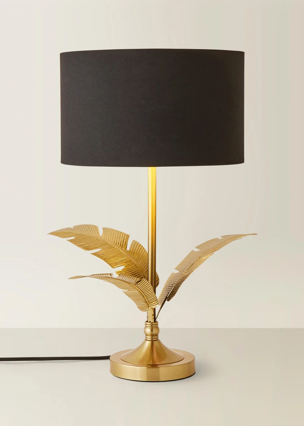 ValueLights Christina Black with Metallic Gold Drum Shade Gold Palm Leaf Table Lamp - One Size Image 3