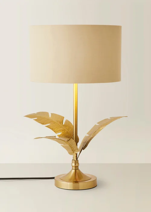 ValueLights Christina Natural with Metallic Gold Drum Shade Gold Palm Leaf Table Lamp - One Size Image 3