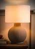 ValueLights Blair Natural Linen Drum Shade Hand Finished Grey Ceramic Stoneware Table Lamp - One Size Image 2