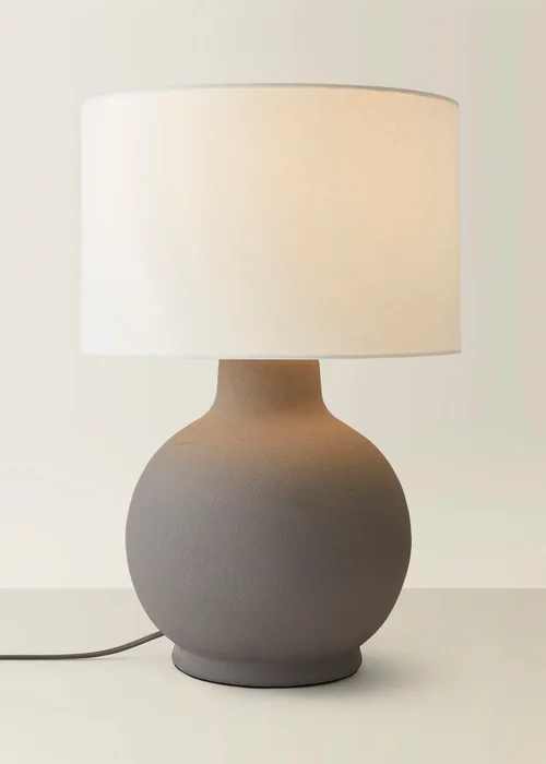 ValueLights Blair Natural Linen Drum Shade Hand Finished Grey Ceramic Stoneware Table Lamp - One Size Image 3