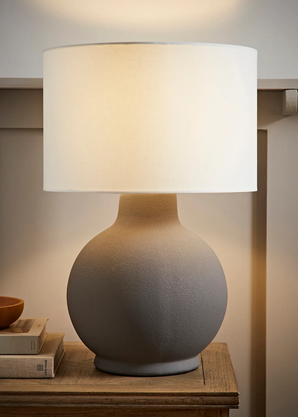 ValueLights Blair Natural Linen Drum Shade Hand Finished Grey Ceramic Stoneware Table Lamp - One Size Image 1