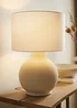 ValueLights Blair Natural Linen Drum Shade Hand Finished Ceramic Stoneware Table Lamp - One Size Image 1