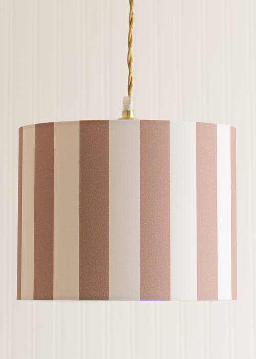 ValueLights Callie Natural & Brown Stripe Small Fabric Drum Lamp Shade - One Size Image 1