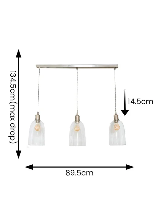 ValueLights Kira Glass Cloche Dome 3 Drop Bar Diner Ceiling Pendant Light - One Size Image 6