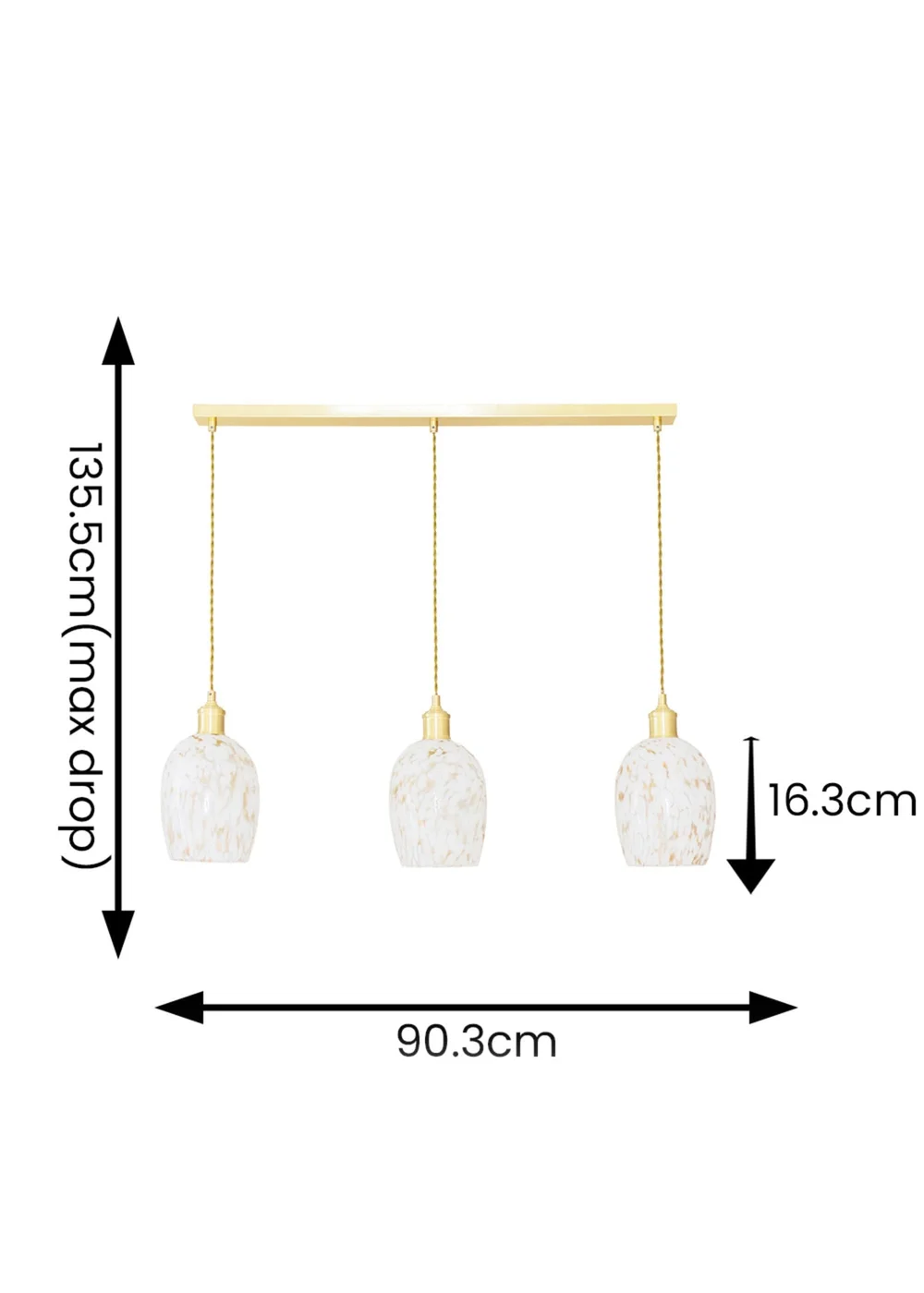 ValueLights India White Confetti Glass Shade 3 Drop Diner Ceiling Pendant Light - One Size Image 6