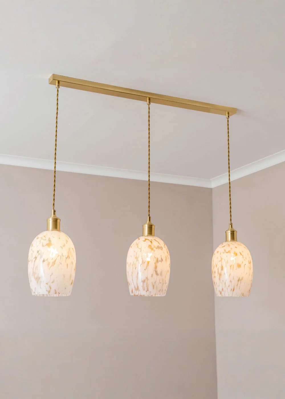 ValueLights India White Confetti Glass Shade 3 Drop Diner Ceiling Pendant Light - One Size Image 1