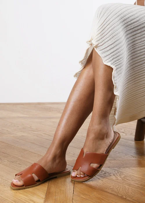 Where's That From Tan PU Alana Link Design Flat Sandals - 3 Image 1