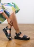 Where's That From Black PU Teresa Footbed Flatform Sandals - Size 5 Image 1