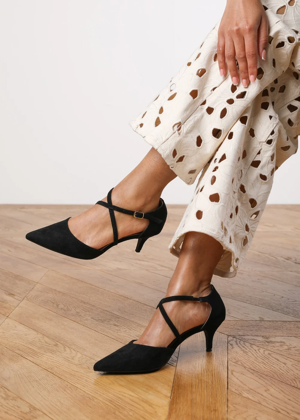 Where's That From Black Faux Suede Seany Low Kitten Heel - 5 Image 2