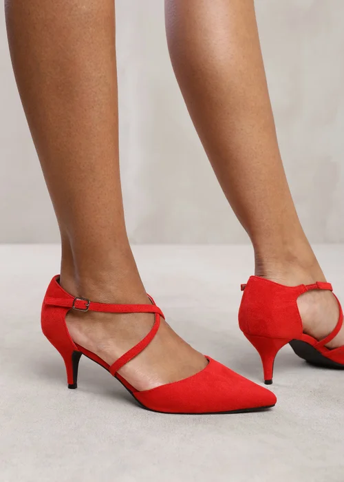 Where's That From Red Suede Seany Low Kitten Heel - Size 7 Image 1