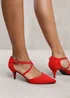 Where's That From Red Suede Seany Low Kitten Heel - Size 7 Image 1
