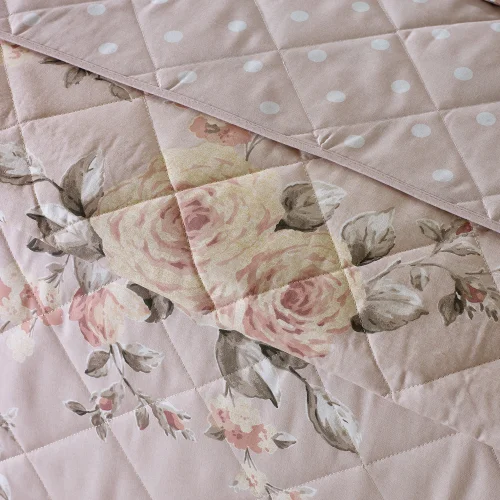 Catherine Lansfield Blush Pink Canterbury Floral Reversible Quilted Bedspread - One Size Image 2