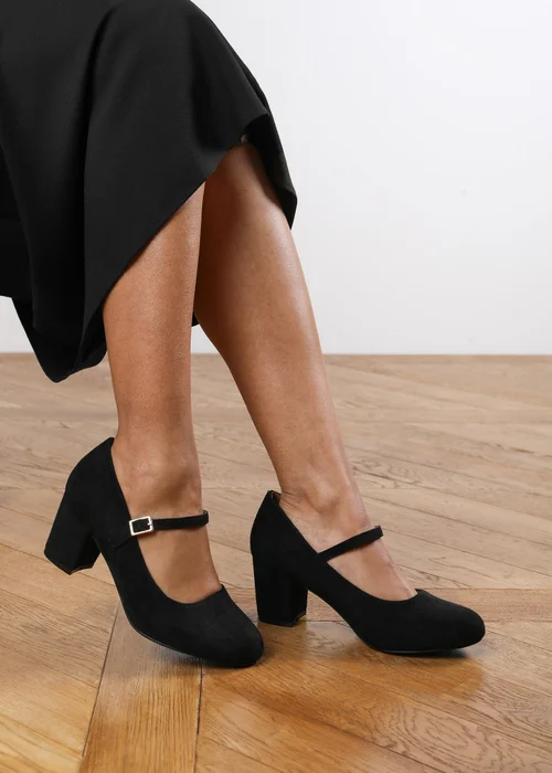 Where's That From Black Faux Suede Effie Block Heel Pumps - 5 Image 1