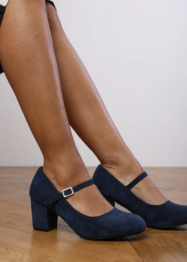 Where's That From Navy Suede Effie Block Heel Pumps