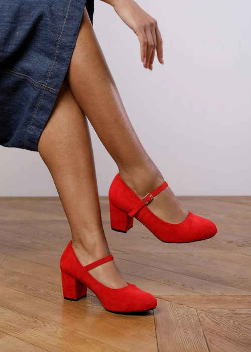 Where's That From Red Faux Suede Effie Block Heel Pumps - 5 Image 2