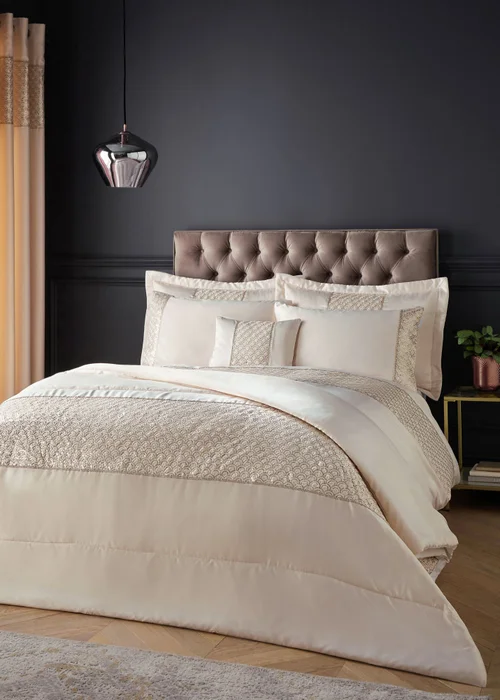Catherine Lansfield Champagne Gold Deco Sequin Quilted Bedspread - One Size Image 1