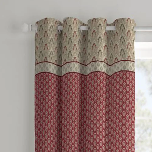 Catherine Lansfield Red Natural Kashmir Paisley Floral Lined Eyelet Curtains Two Panels - 66W X 72D (168x183cm) Image 1