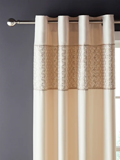 Catherine Lansfield Champagne Gold Deco Sequin Lined Eyelet Curtains Two Panels - 66W X 90D (168x228cm) Image 1