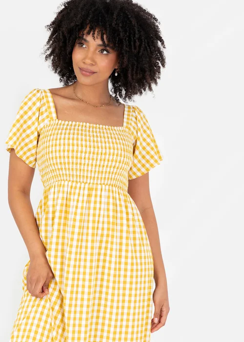 Lovedrobe Yellow Gingham Square Neck Midaxi Dress - 18 Image 2