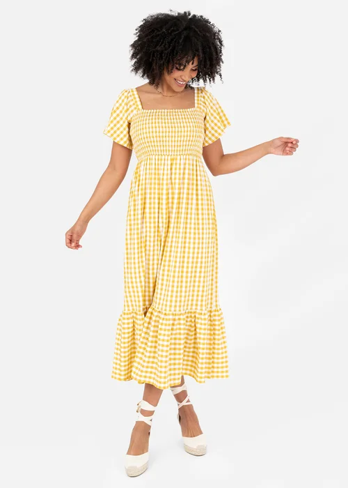 Lovedrobe Yellow Gingham Square Neck Midaxi Dress - 18 Image 1