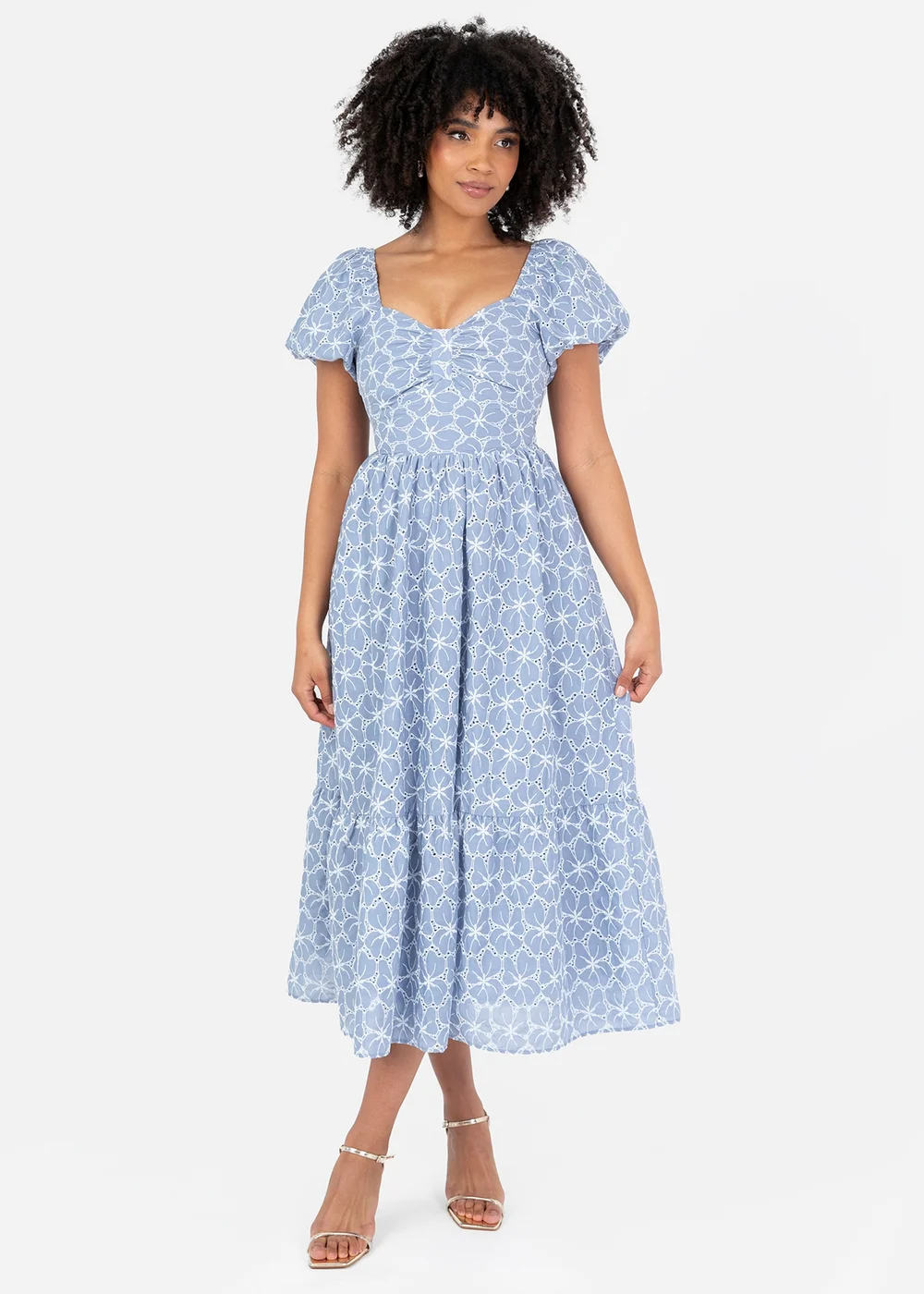 Lovedrobe Blue Short Puff Sleeve Midi Dress With Bow Detail - 14 Image 1