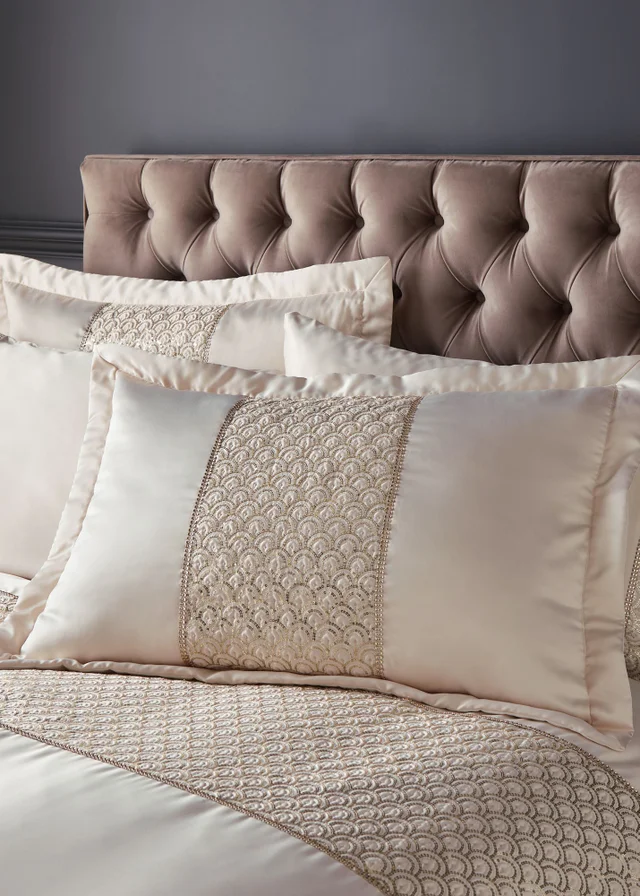 Catherine Lansfield Champagne Gold Deco Sequin Quilted Pillow Sham Pair