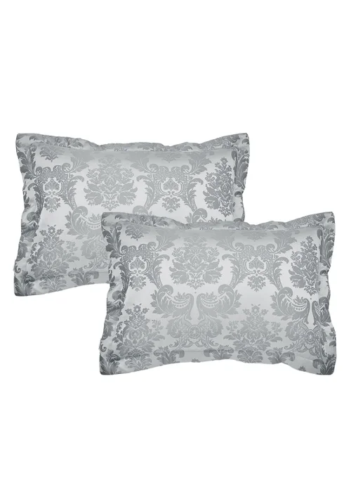 Catherine Lansfield Silver Grey Damask Jacquard Quilted Pillow Sham Pair - 2 Pack Image 3