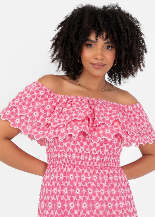 Lovedrobe Floral Embroidery Bardot Neck Pink Midi Dress - 16 Image 2