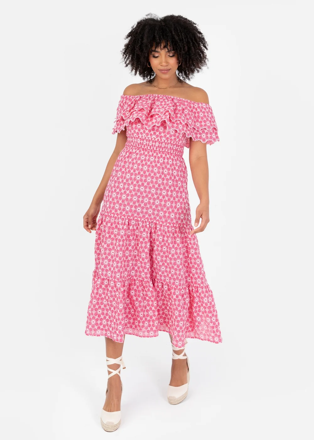 Lovedrobe Floral Embroidery Bardot Neck Pink Midi Dress - 16 Image 1